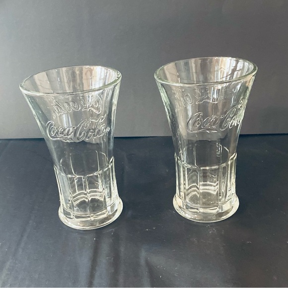 Vtg Set of 2 Libbey Coca-Cola Flared 16oz Clear Glass 6" Tumbler Cups Coke - Picture 6 of 6